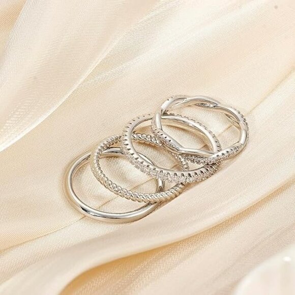 Stackable Rings Women Non Tarnish Dainty Silver Stackable Thin Ring - Picture 6 of 6